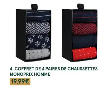 Monoprix Monoprix coffret de 4 paires de chaussettes homme offre