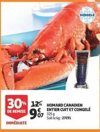 Auchan Homard canadien entier cuit et congelé offre