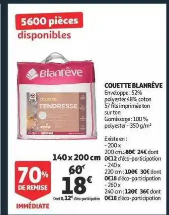 Auchan Couette blanrêve : 140 x 200 cm offre