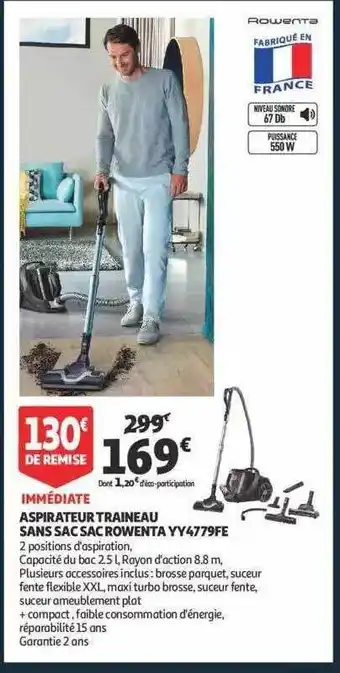 Auchan Aspirateur traineau sans sac rowenta yy4779fe offre