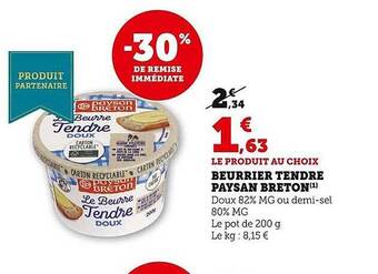 Super U Beurrier tendre paysan breton offre