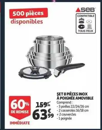 Auchan Set 8 pièces inox à poignée amovible offre
