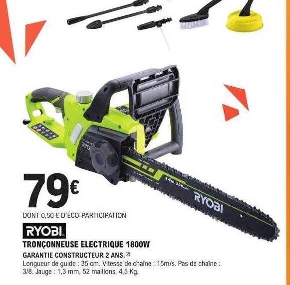 Promo Tronçonneuse électrique 1800 w ryobi chez E.Leclerc Brico