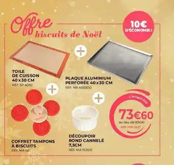 Guy Demarle Toile de cuisson 40 x 30 cm, plaque aluminium perforée 40 x 30 cm, coffret tampons à biscuits, découpoir rond cannelé 7,5 cm offre