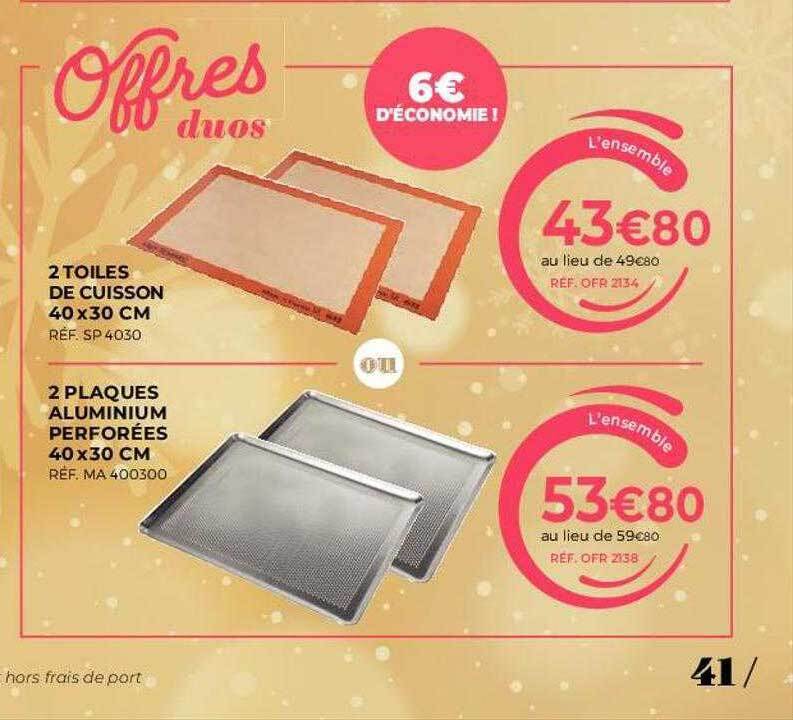 Promo 2 toiles de cuisson 40 x 30 cm, 2 plaques aluminium perforées 40