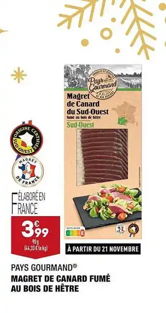ALDI Magret de canard fumé au bois de hêtre pays gourmand offre