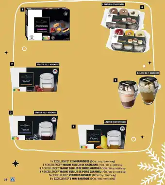 ALDI 12 mignardises excellence, yaourt sur lit de châtaigne excelence, yaourt sur lit de mûre myrtille excellence, yaourt sur lit offre