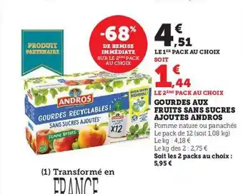 Hyper U Gourdes aux fruits sans sucres ajoutés andros offre