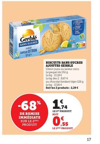 Hyper U Biscuits sans sucres ajoutés gerblé offre