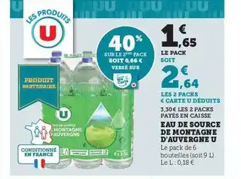 Hyper U Eau de source de montagne d'auvergne u offre