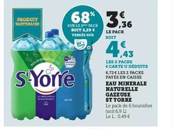 Hyper U Eau minérale naturelle gazeuse st yorré offre