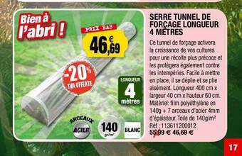 Outiror Serre tunnel de forçage longueur 4 mètres offre