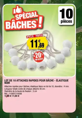 Outiror Lot de 10 attaches rapides pour bâche - élastique noir offre