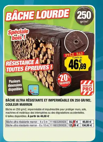Outiror Bâche ultra résistante et imperméable en 250 gr-m² couleur marron offre