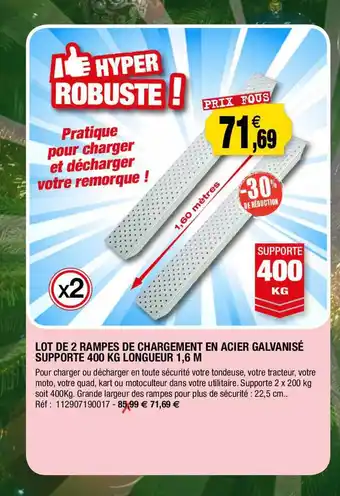 Outiror Lot de 2 rampes de chargement en acier galvanisé supporte 400 kg longueur 1,6 m offre
