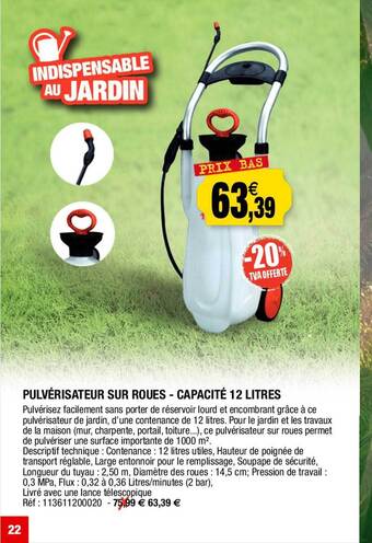 Outiror Pulvérisateur sur roues - capacité 12 litres offre