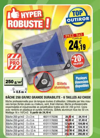 Outiror Bâche 250 gr-m² grande durabilité - 6 tailles au choix offre