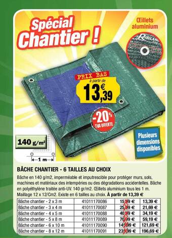 Outiror Bâche chantier - 6 tailles au choix offre