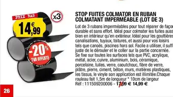 Outiror Stop fuites colmator en ruban colmatant imperméable ( lot de 3) offre