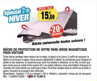 Outiror Bâche de protection de votre pare-brise magnétique pour voiture offre
