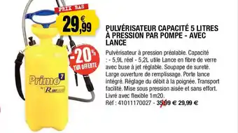 Outiror Pulvérisateur capacité 5 litres à pression par pompe - avec lance offre