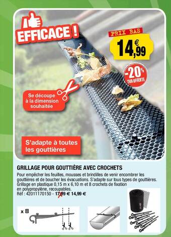Outiror Grillage pour gouttière avec crochets offre