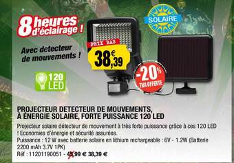 Outiror Projecteur détecteur de mouvements, à énergie solaire, forte puissance 120 led offre