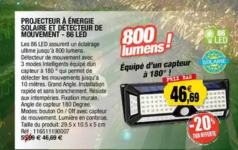 Outiror Projecteur à énergie solaire et détecteur de mouvement - 86 led offre