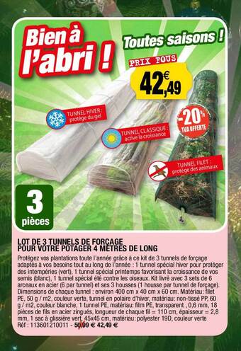 Outiror Lot de 3 tunnels de forçage pour votre potager 4 mètres de long offre