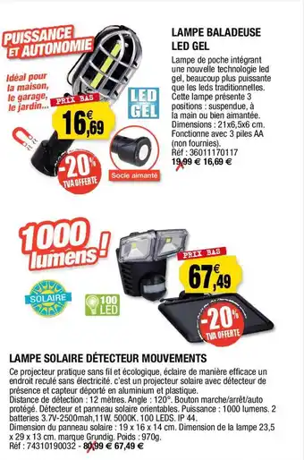 Outiror Lampe baladeuse led gel, lampe solaire détecteur mouvements offre