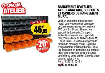 Outiror Rangement d'atelier avec panneaux, supports et casiers de rangement mural offre