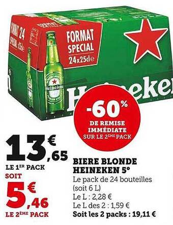 Super U Bière blonde heineken 5° offre