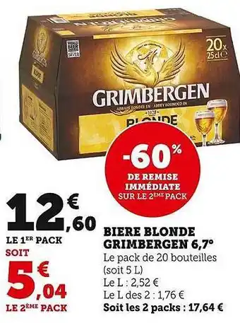 Super U Bière blonde grimbergen 6,7° offre
