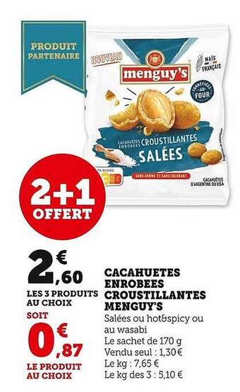 Super U Cacahuètes enrobées croustillantes menguy's offre