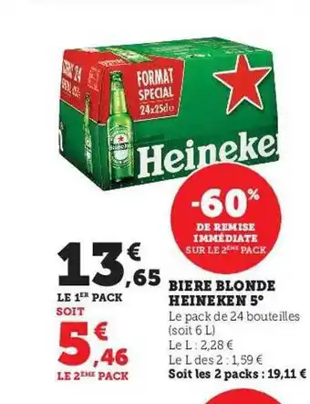 Super U Bière blonde heineken 5° offre