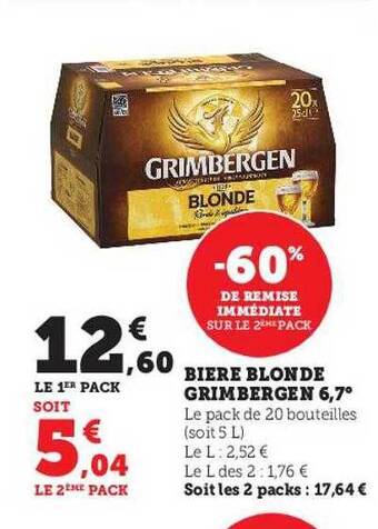 Super U Bière blonde grimbergen 6,7° offre