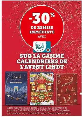 U Express La gamme calendriers de l'avent lindt offre