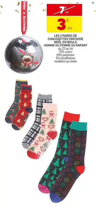 Stokomani Les 2 paires de chaussettes fantaisie noël en boule homme ou femme ou enfant offre