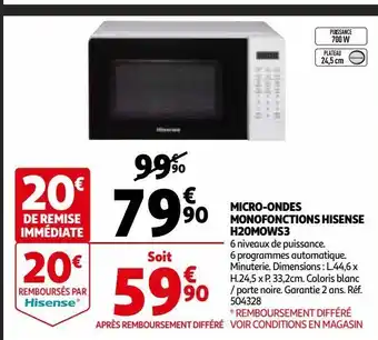 Auchan Micro-ondes monofonctions hisense h20mows3 offre
