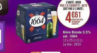 Géant Casino Bière blonde 5.5% vol. 1664 offre