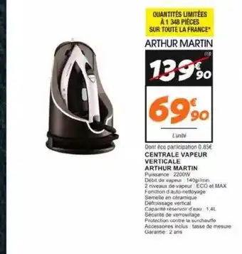 Netto Centrale vapeur verticale arthur martin offre