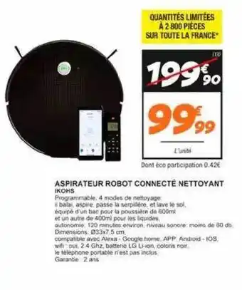 Netto Aspirateur robot connecté nettoyant ikohs offre