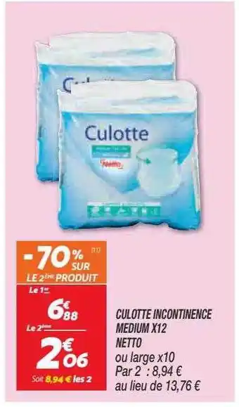 Netto Culotte incontinence medium x12 netto offre