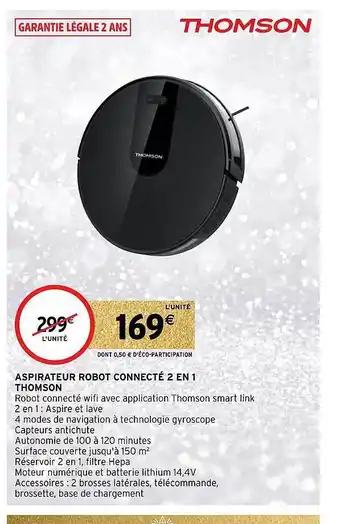 Intermarché Hyper Aspirateur robot connecté 2 en 1 thomson offre