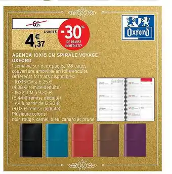 Intermarché Hyper Agenda 10x15 cm spirale voyage oxford offre