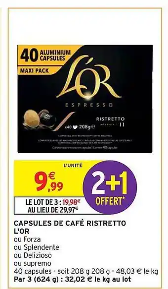 Intermarché Hyper Capsules de café ristretto l'or offre