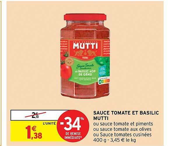 Promo Sauce tomate et basilic mutti chez Intermarché Hyper