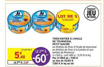 Intermarché Hyper Thon entier à l'huile de tournesol petit navire offre