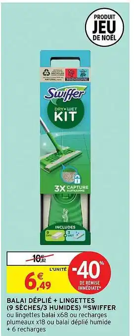 Intermarché Hyper Balai déplié + lingettes (9 sèches-3 humides) swiffer offre