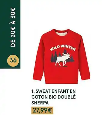 Monoprix Sweat enfant en coton bio doublé sherpa offre
